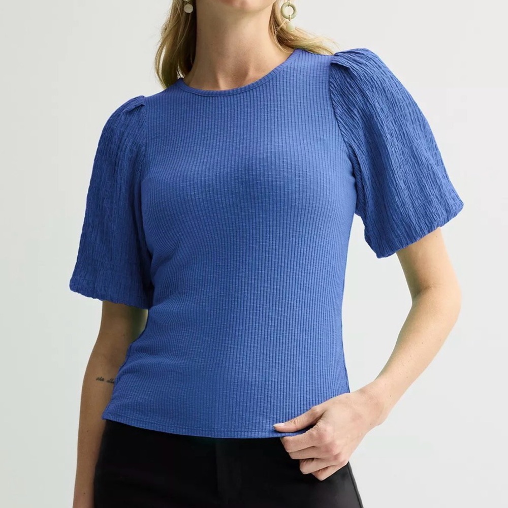 Nine West crew neck Royal Blue Puff Sleeve Blouse 3X